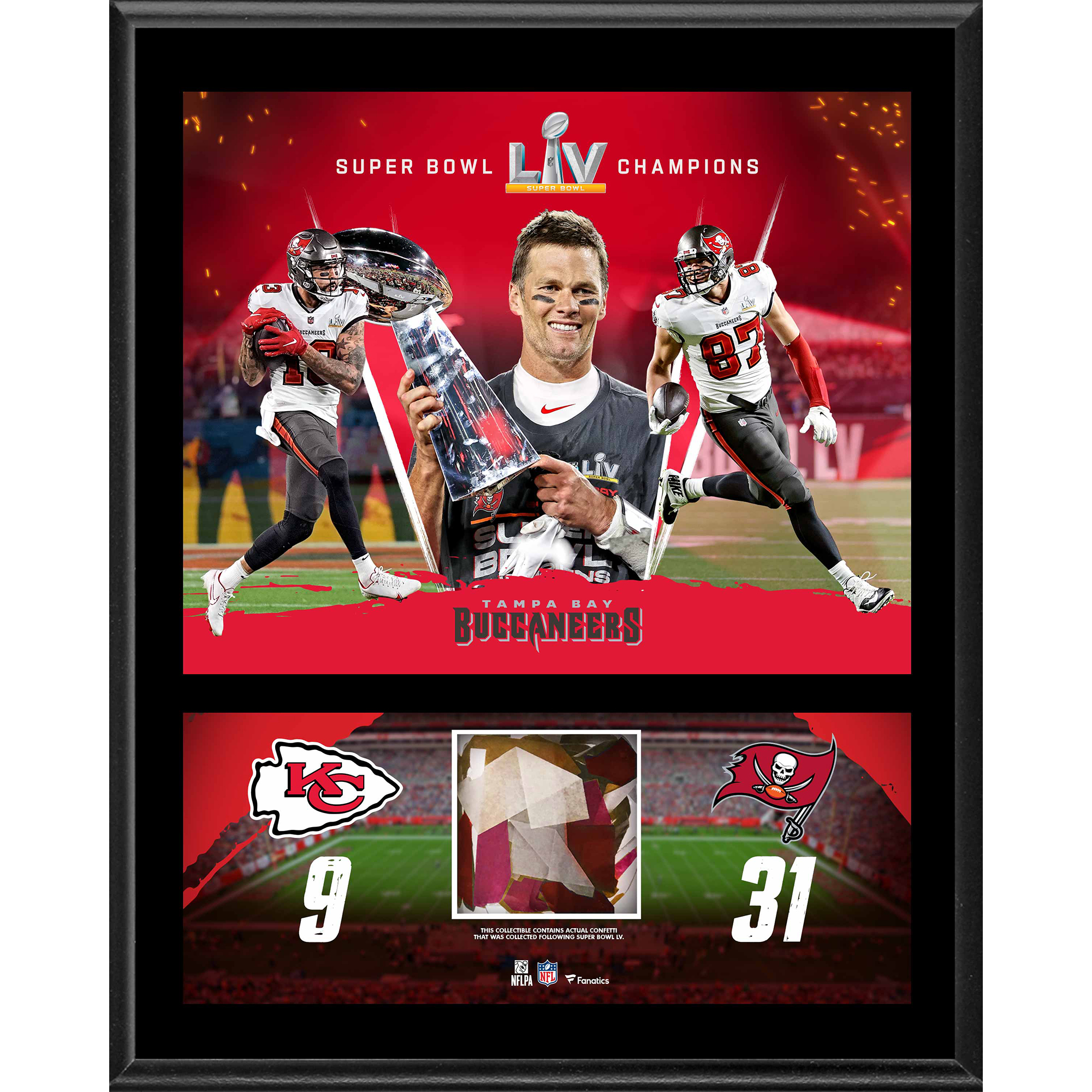 Tampa Bay Buccaneers 12″ x 15″ Super Bowl LV Champions Sublimierte Plakette mit beim Spiel verwendetem Konfetti