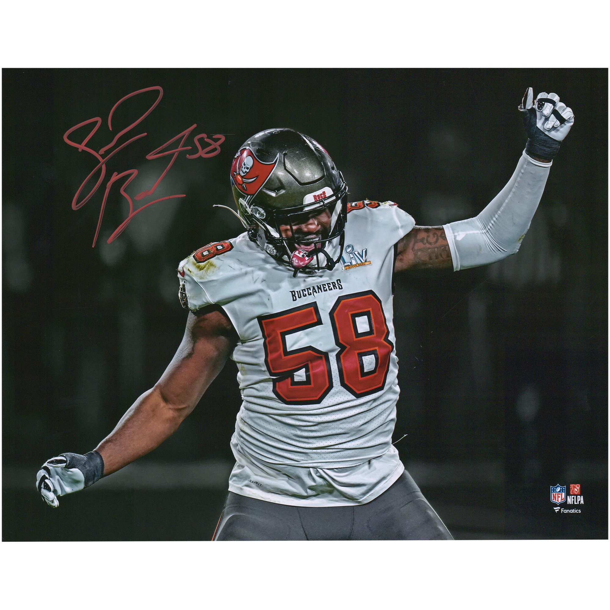 Autogrammfoto von Shaquil Barrett, Tampa Bay Buccaneers, 11 x 35,6 cm, Super Bowl LV Champions, Super Bowl LV Actionfoto