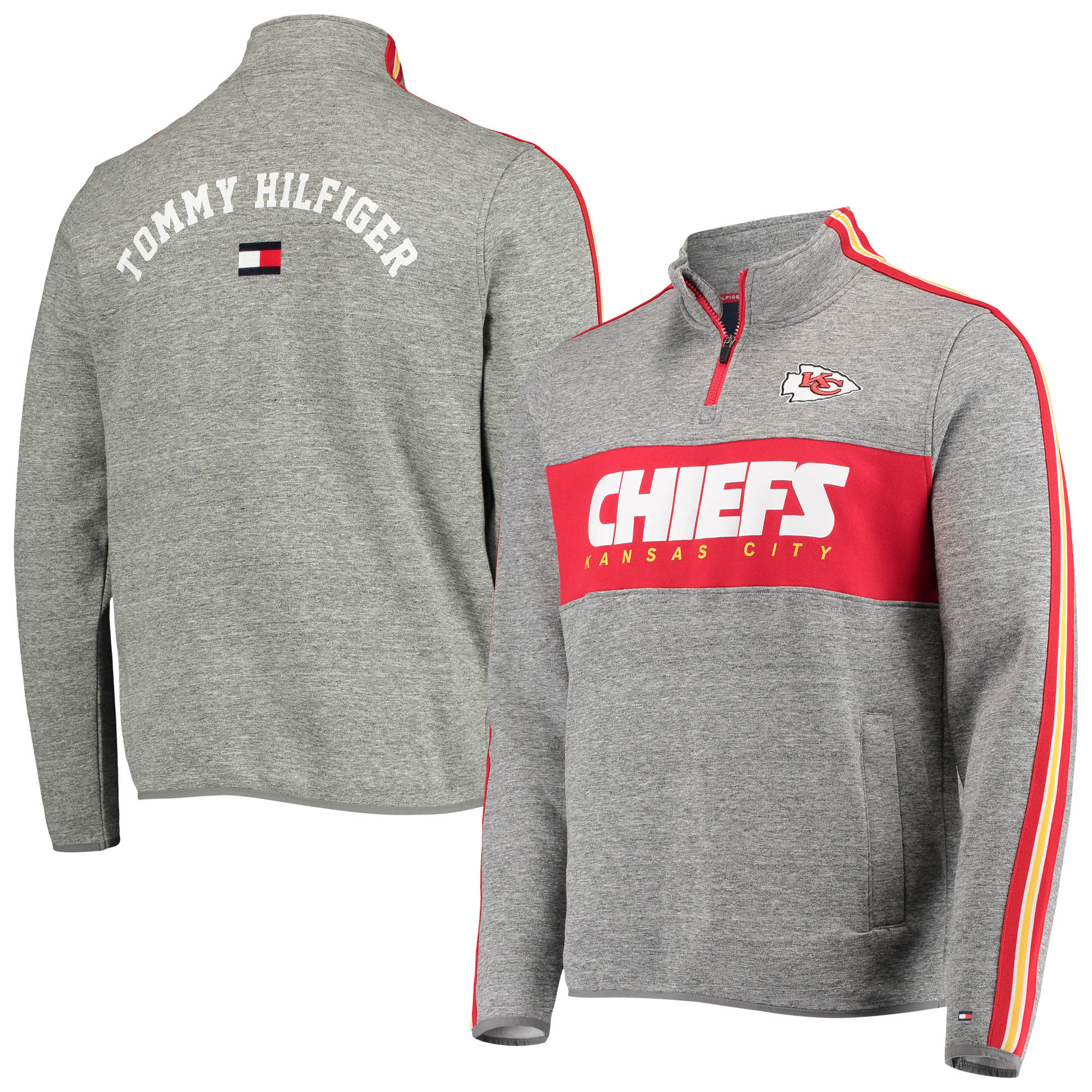 Tommy Hilfiger Heathered Grey Kansas City Chiefs Mario Jacke mit Viertelreißverschluss für Herren