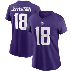 Lilafarbenes Nike-T-Shirt „Justin Jefferson“ der Minnesota Vikings mit Name und Nummer für Damen