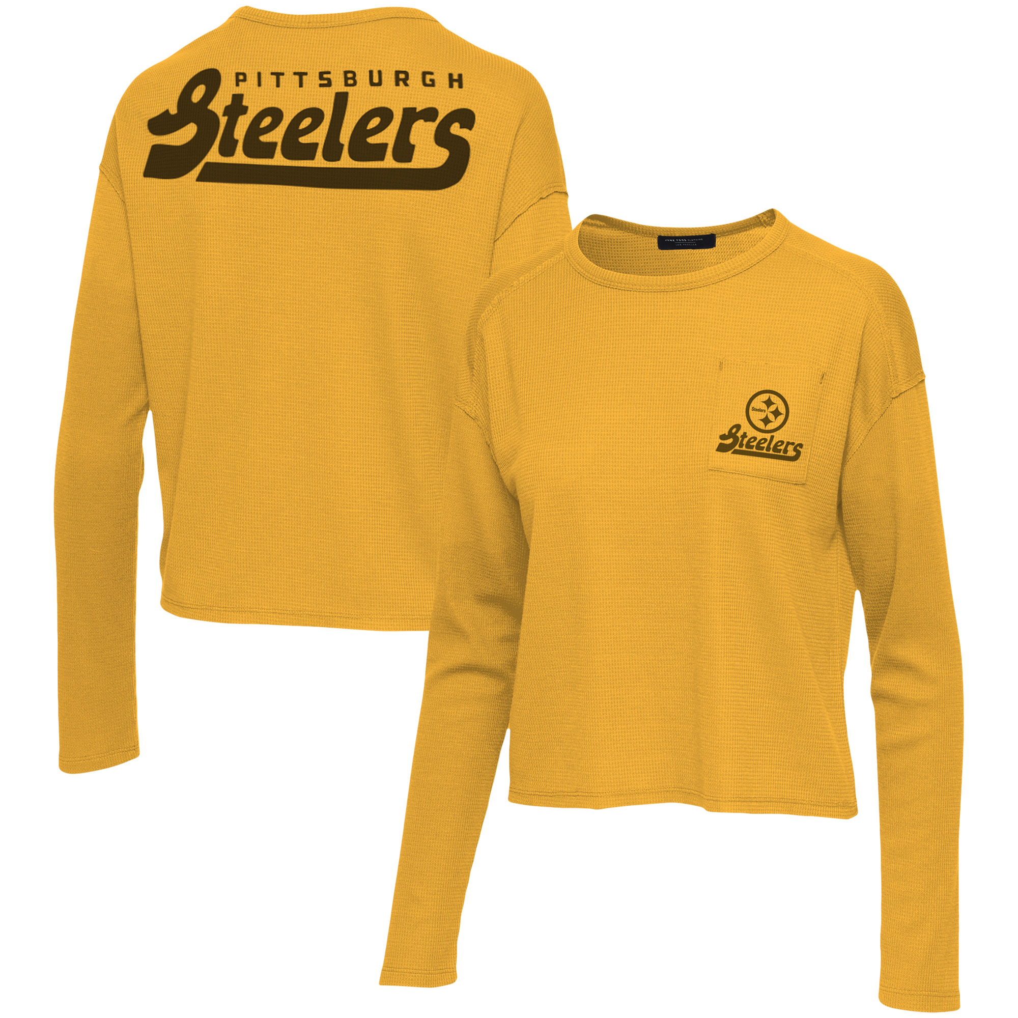 Junk Food Gold Pittsburgh Steelers Thermo-Langarm-T-Shirt mit Tasche für Damen
