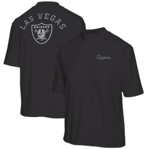 Schwarzes T-Shirt mit halblangen Ärmeln und Rollkragen „Junk Food“ der Las Vegas Raiders für Damen