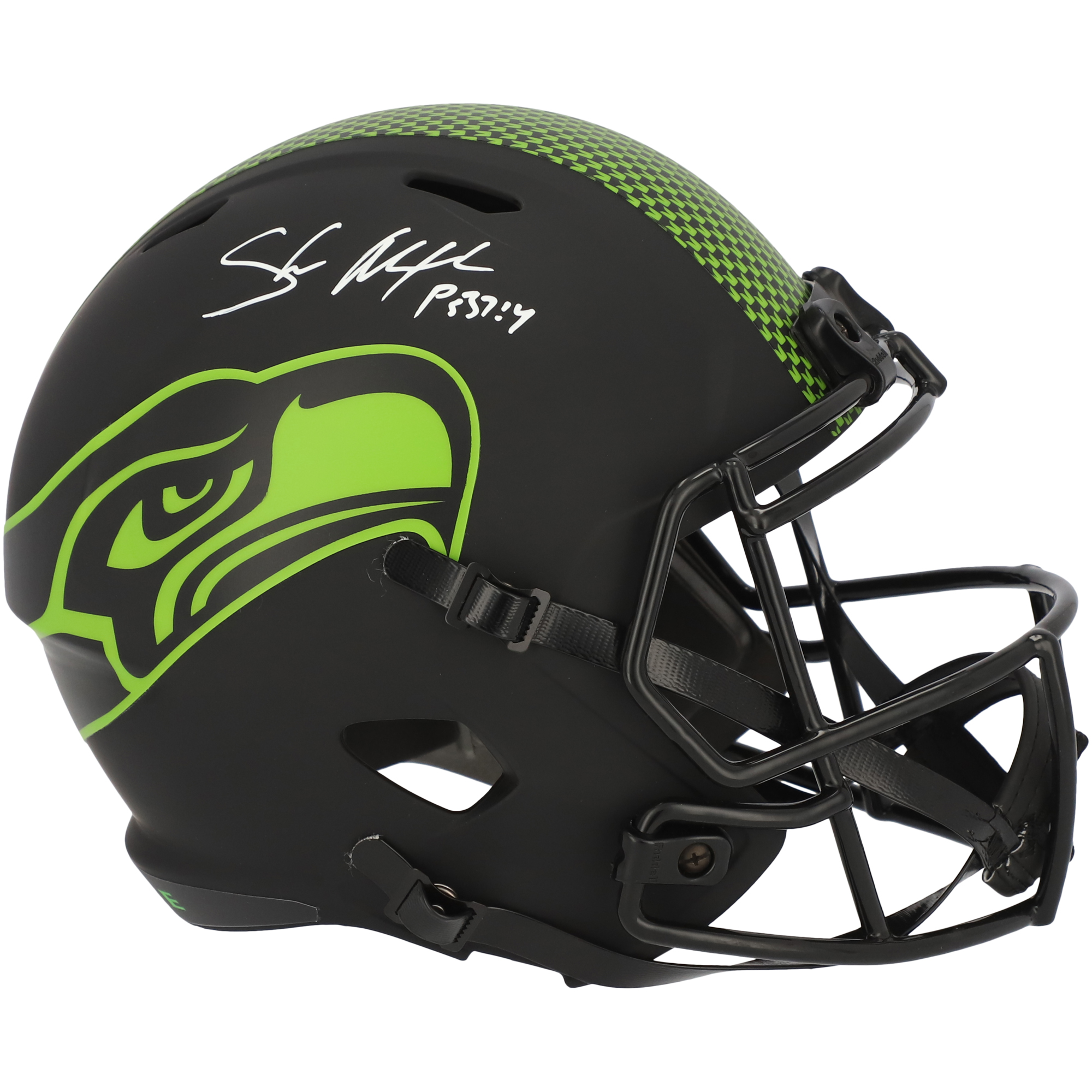 Von Shaun Alexander signierter Riddell Eclipse Alternate Speed-Replika-Helm von den Seattle Seahawks