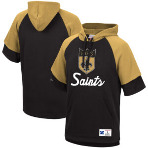 Mitchell & Ness New Orleans Saints Home Advantage Raglan-Kapuzenpullover mit kurzen Ärmeln für Herren, Schwarz