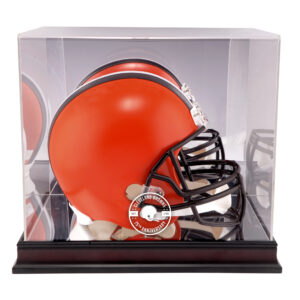 Helmvitrine mit Logo der Cleveland Browns aus Mahagoni zum 75. Jubiläum der Saison mit verspiegelter Rückseite