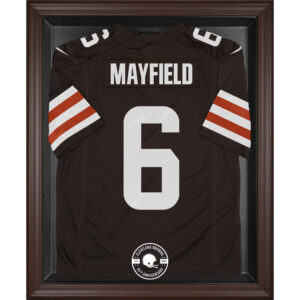 Cleveland Browns – Vitrine mit braunem Rahmen und Logo zum 75. Jubiläumssaison-Trikot