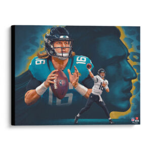 Trevor Lawrence Jacksonville Jaguars, unsigniert, gedehnt, 20 x 24 Zoll, Giclée – erstellt vom Künstler Brian Konnick