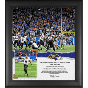 Justin Tucker, Baltimore Ravens, gerahmt, 15 x 17 Zoll, NFL-Rekord-Collage mit 66 Yards Field Goal