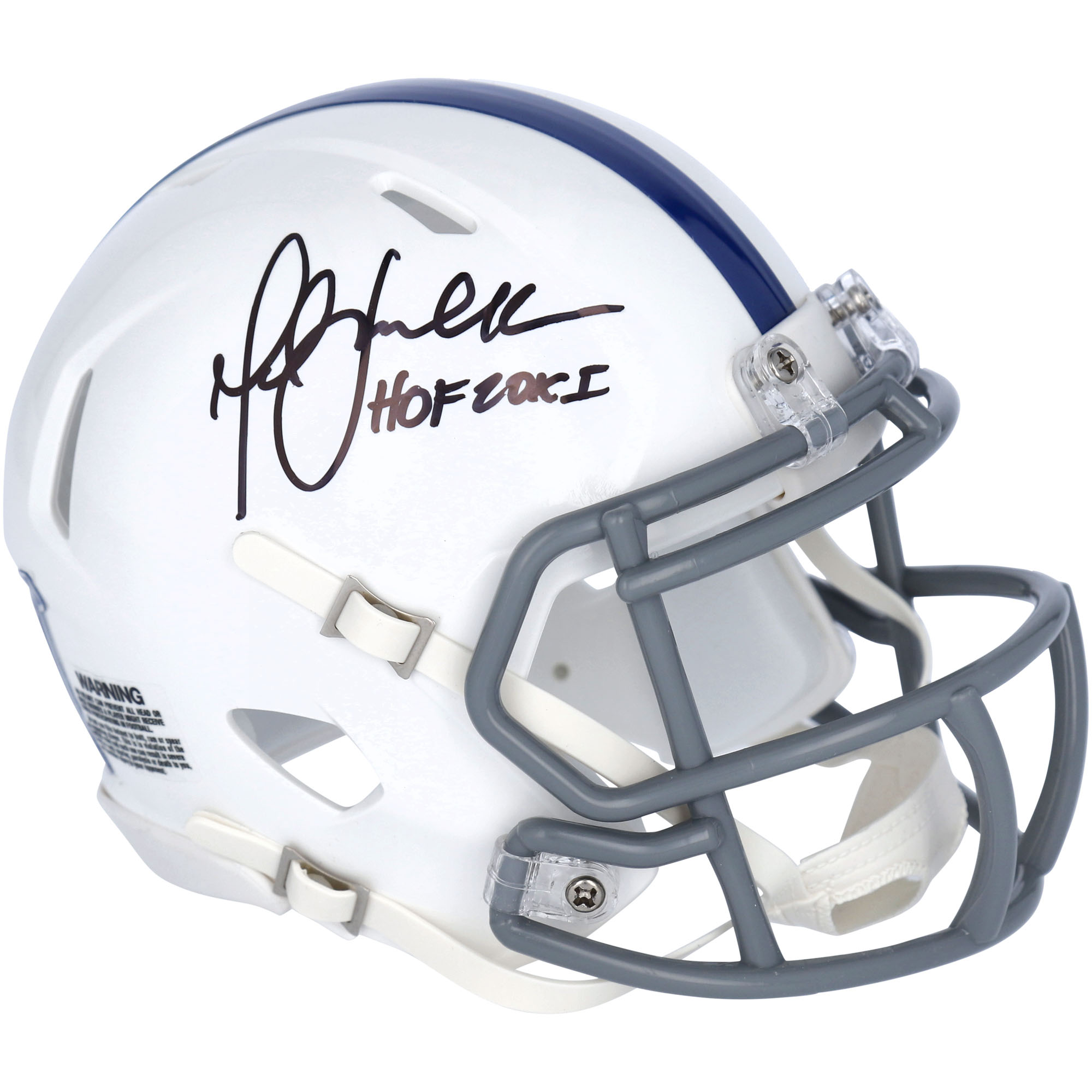 Marshall Faulk Indianapolis Colts Signierter Riddell 2021 Saison Throwback Logo Speed ​​Mini Helm mit “HOF 20X1“ Aufschrift