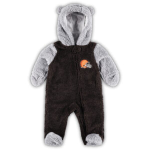 Braun/Grau Cleveland Browns Game Nap Teddy Fleece-Wimpel mit durchgehendem Reißverschluss für Neugeborene und Kleinkinder