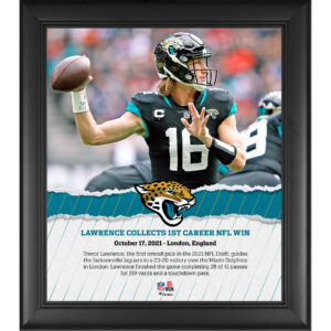 Trevor Lawrence Jacksonville Jaguars – Gerahmte Collage mit dem ersten NFL-Sieg, 15 x 17 Zoll