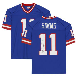 Von Phil Simms signiertes Mitchell & Ness Royal Replica-Trikot der New York Giants mit der Aufschrift „2X S.B. CHAMP S.B. XXI M.V.P.“