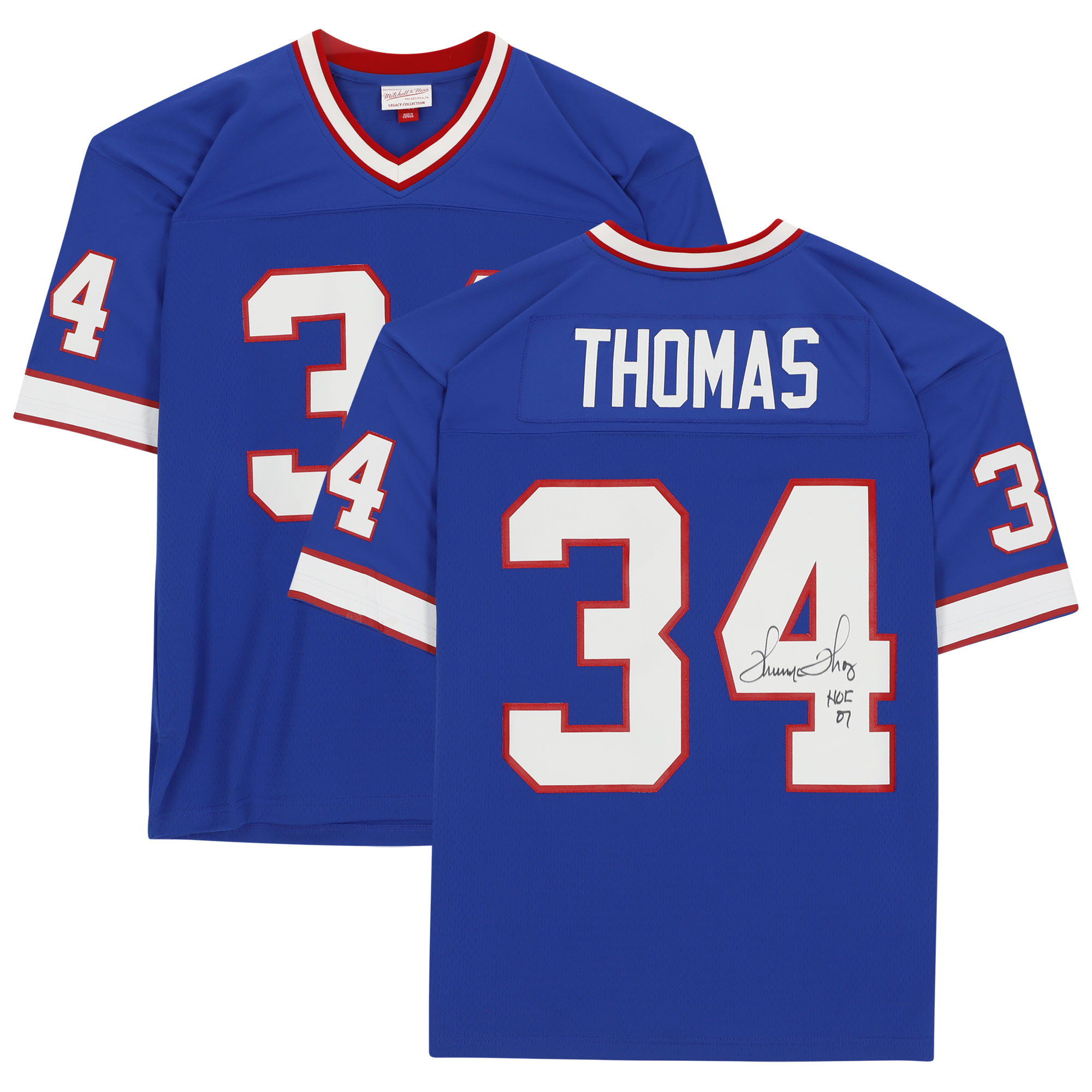 Thurman Thomas Buffalo Bills signiertes blaues Mitchell & Ness-Replika-Trikot mit „HOF 2007“-Aufschrift