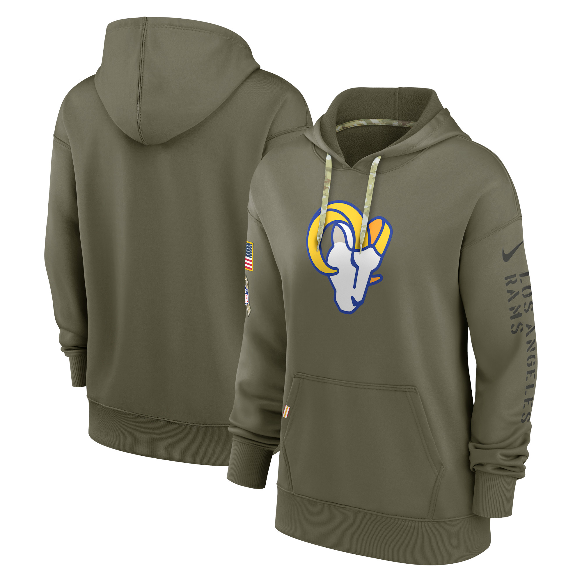 Nike Los Angeles Rams 2022 Salute To Service Performance Pullover-Hoodie für Damen in Olive