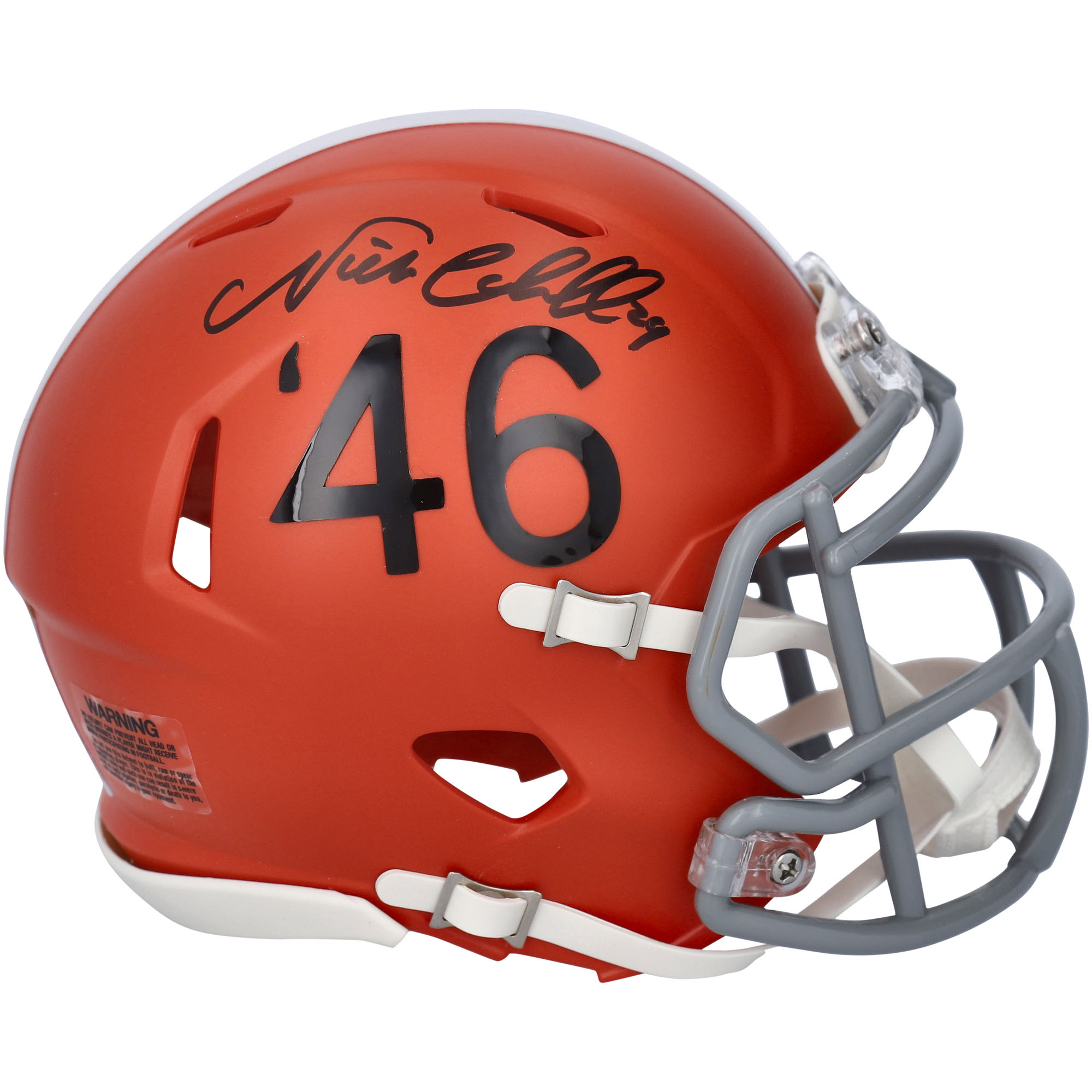 Nick Chubb Cleveland Browns signierter Riddell 2021 Saison Throwback Logo Speed ​​Mini Helm