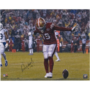 Signiertes Foto von Deebo Samuel von den San Francisco 49ers, 16 x 20 Zoll, mit Touchdown-Feier im Regen