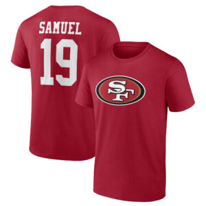 Herren Fanatics Deebo Samuel Scarlet San Francisco 49ers Spielersymbol Name und Nummer T-Shirt