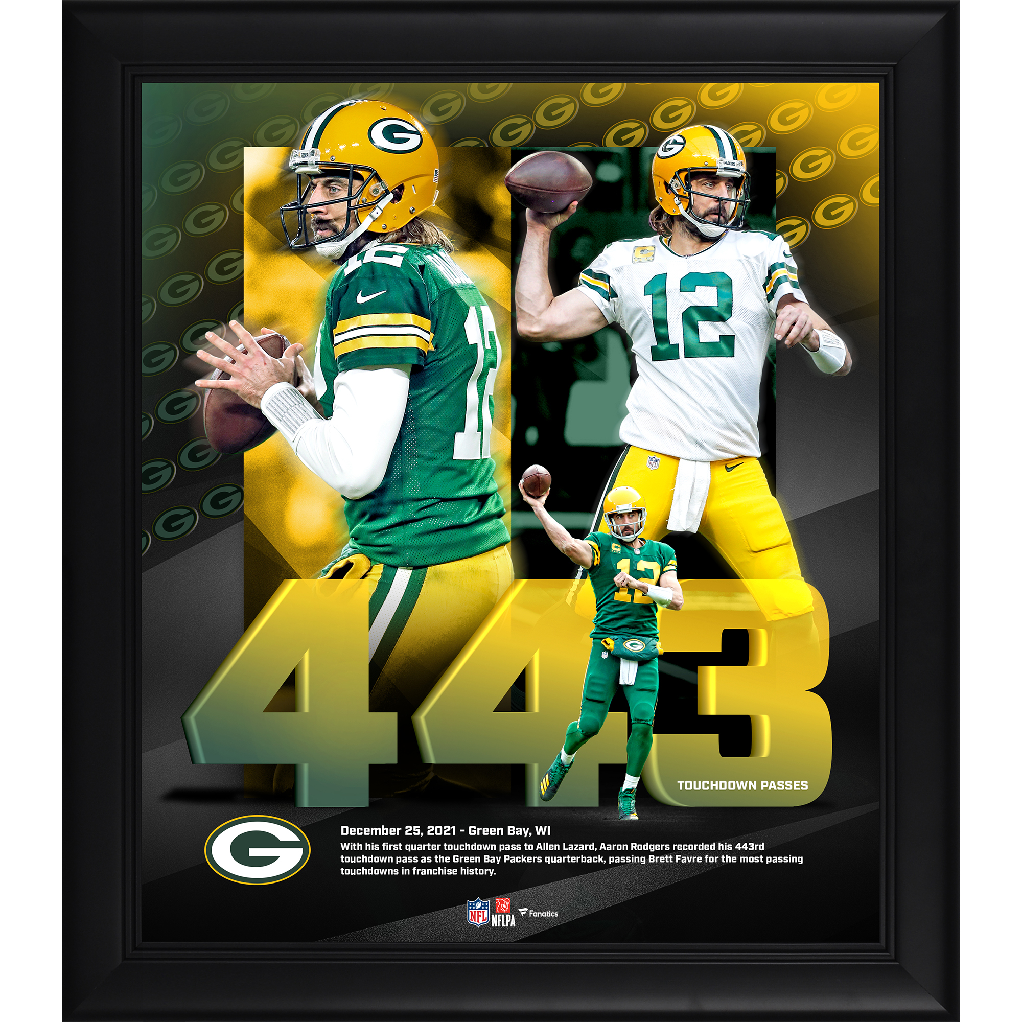 Aaron Rodgers Green Bay Packers Gerahmte 15″ x 17″ Franchise Passing Touchdown Record Collage