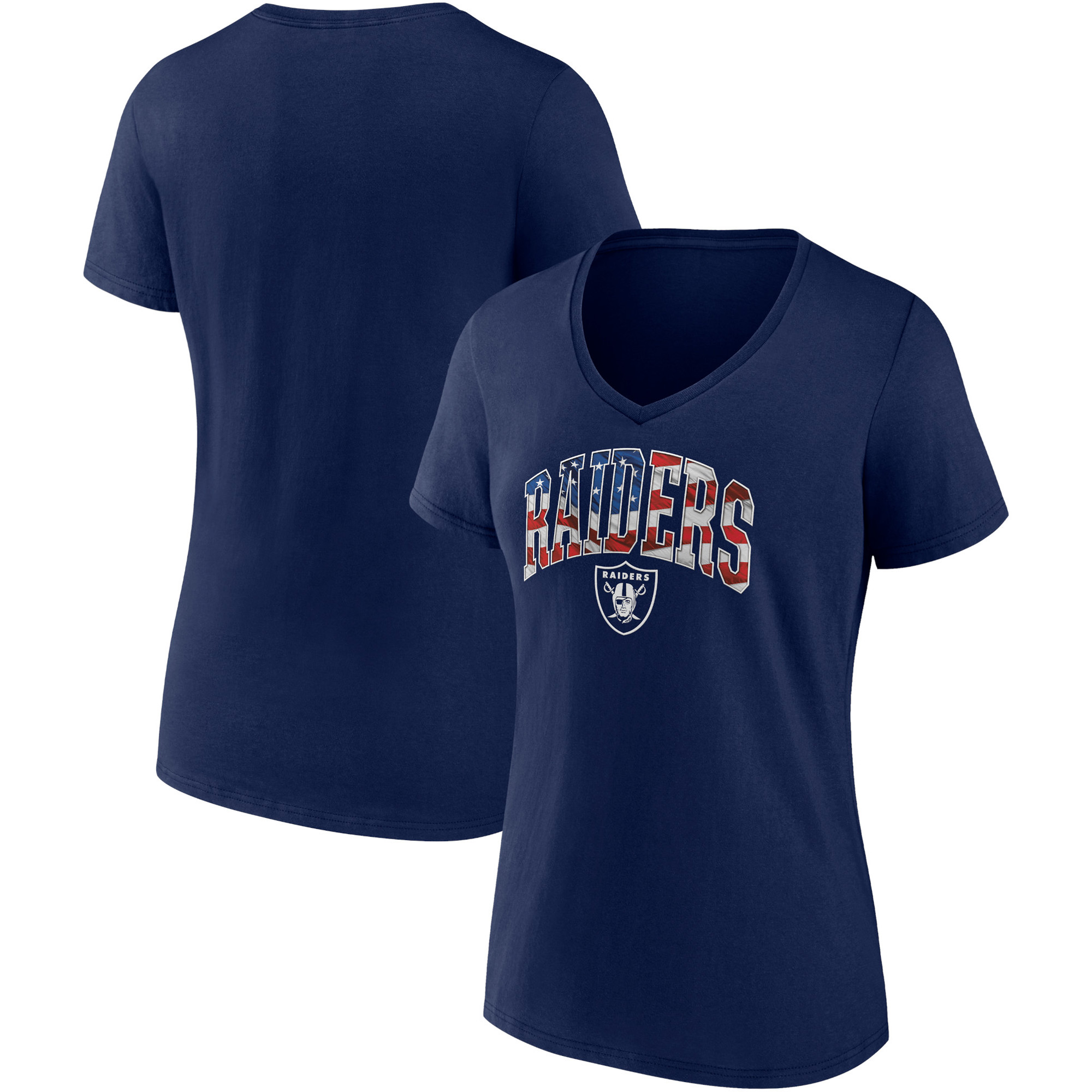 Damen Fanatics – Team Banner Wave – Las Vegas Raiders – Marineblaues T-Shirt mit V-Ausschnitt