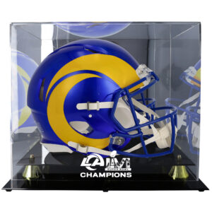 Vitrine für goldenen klassischen Helm der Los Angeles Rams für den Super Bowl LVI Champions