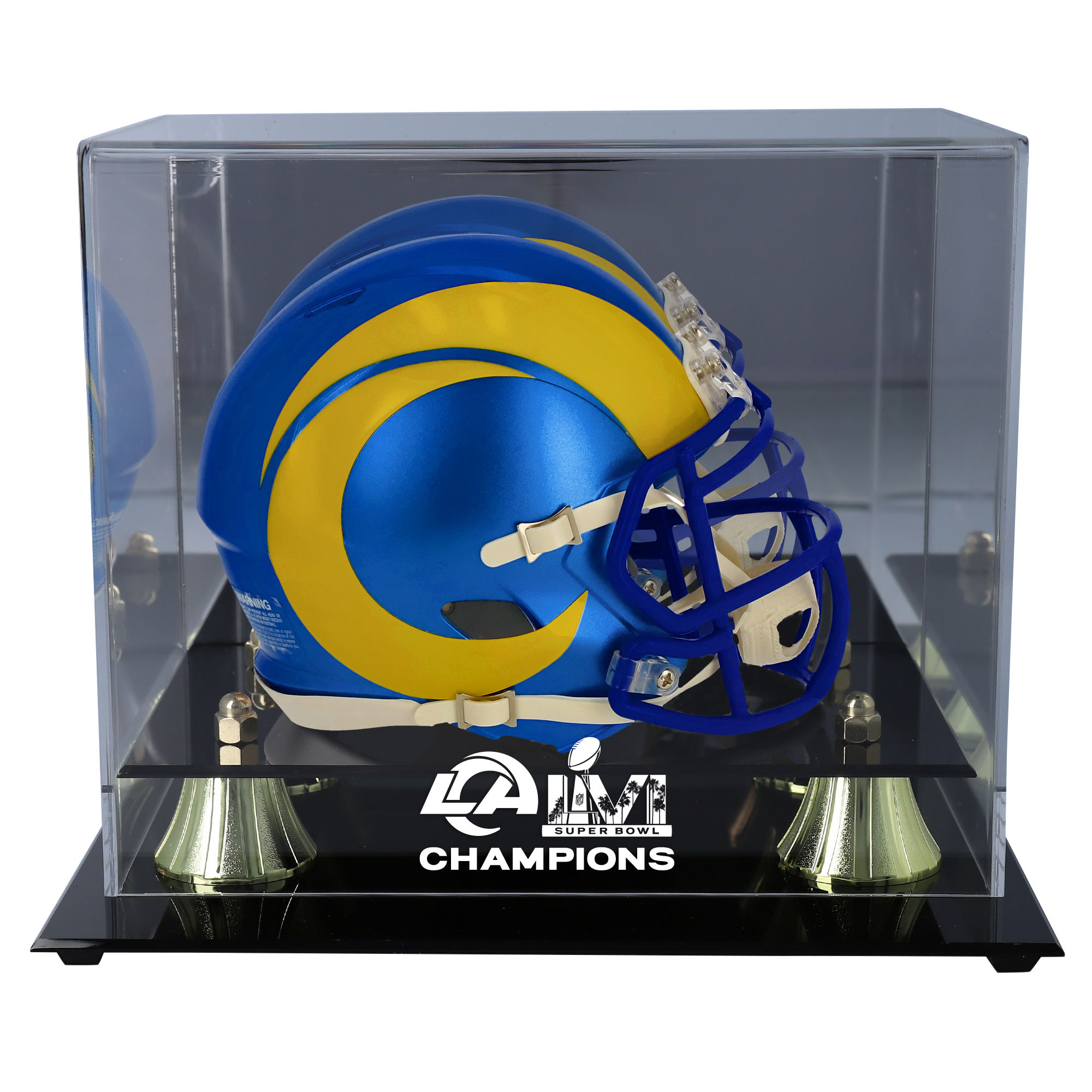 Goldene klassische Mini-Vitrine für Helme der Los Angeles Rams im Super Bowl LVI Champions