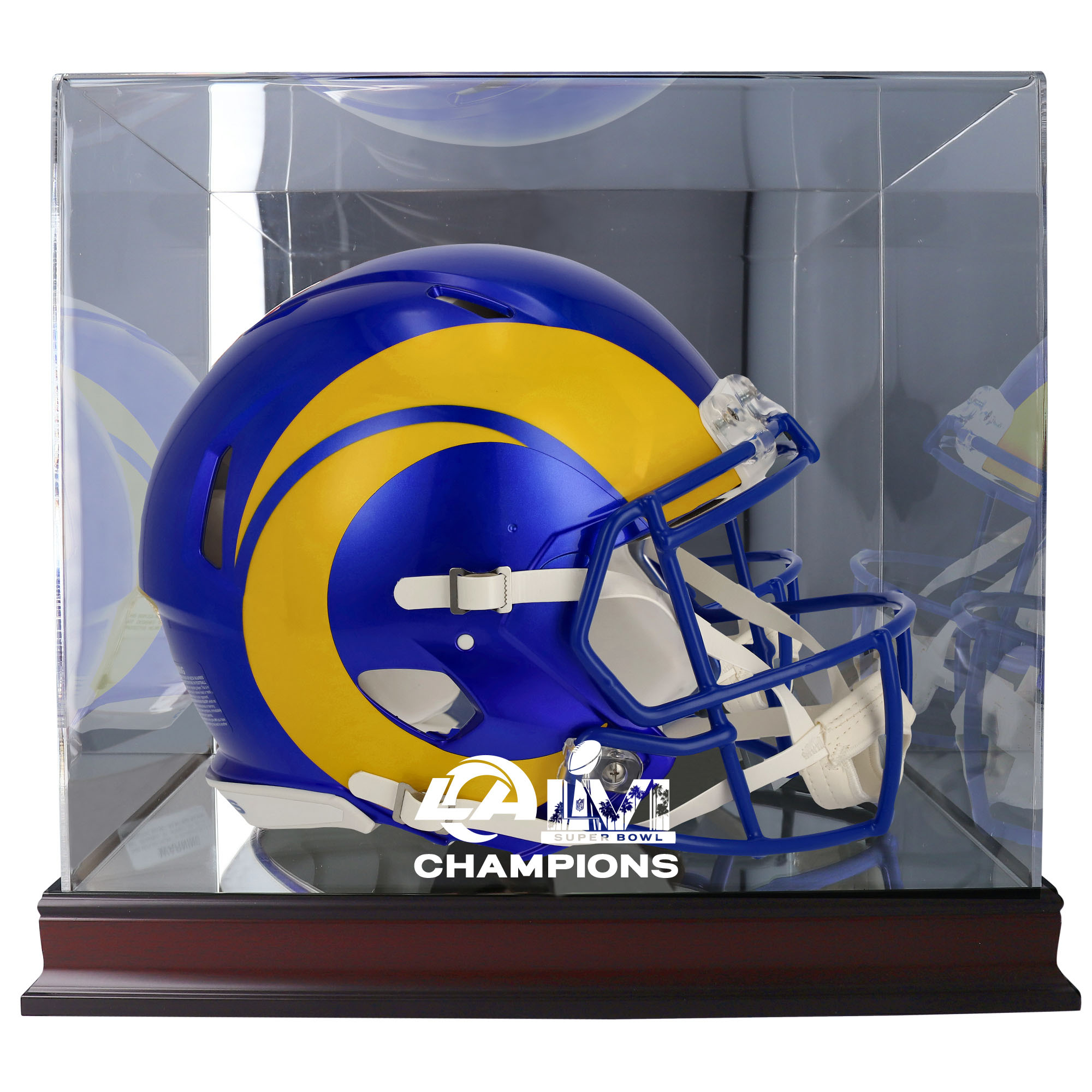 Mahagoni-Vitrine für Helme der Los Angeles Rams im Super Bowl LVI Champions