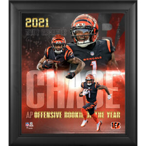 Fanatics Authentic Ja’Marr Chase Cincinnati Bengals 2021 NFL Offensive Rookie des Jahres, gerahmtes Collage-Foto, 15 x 17 Zoll