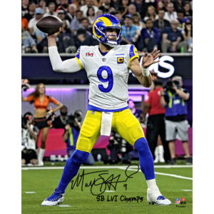 Matthew Stafford, Los Angeles Rams, signiertes Super Bowl LVI Champions, 16 x 20 Zoll großes Actionfoto mit der Aufschrift „SB LVI Champs“