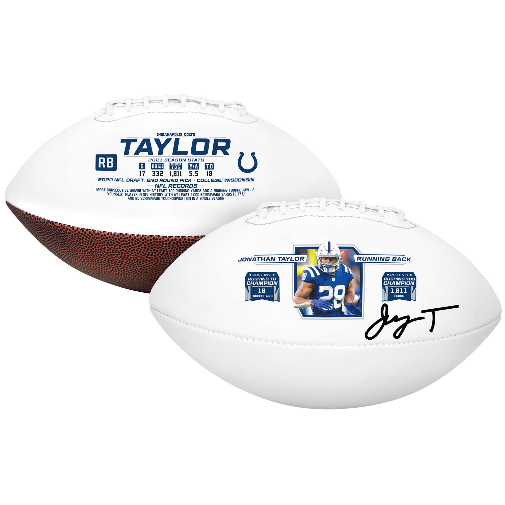 Jonathan Taylor Indianapolis Colts signierter Rawlings 2021 NFL Rushing Yards Champion White Panel Football