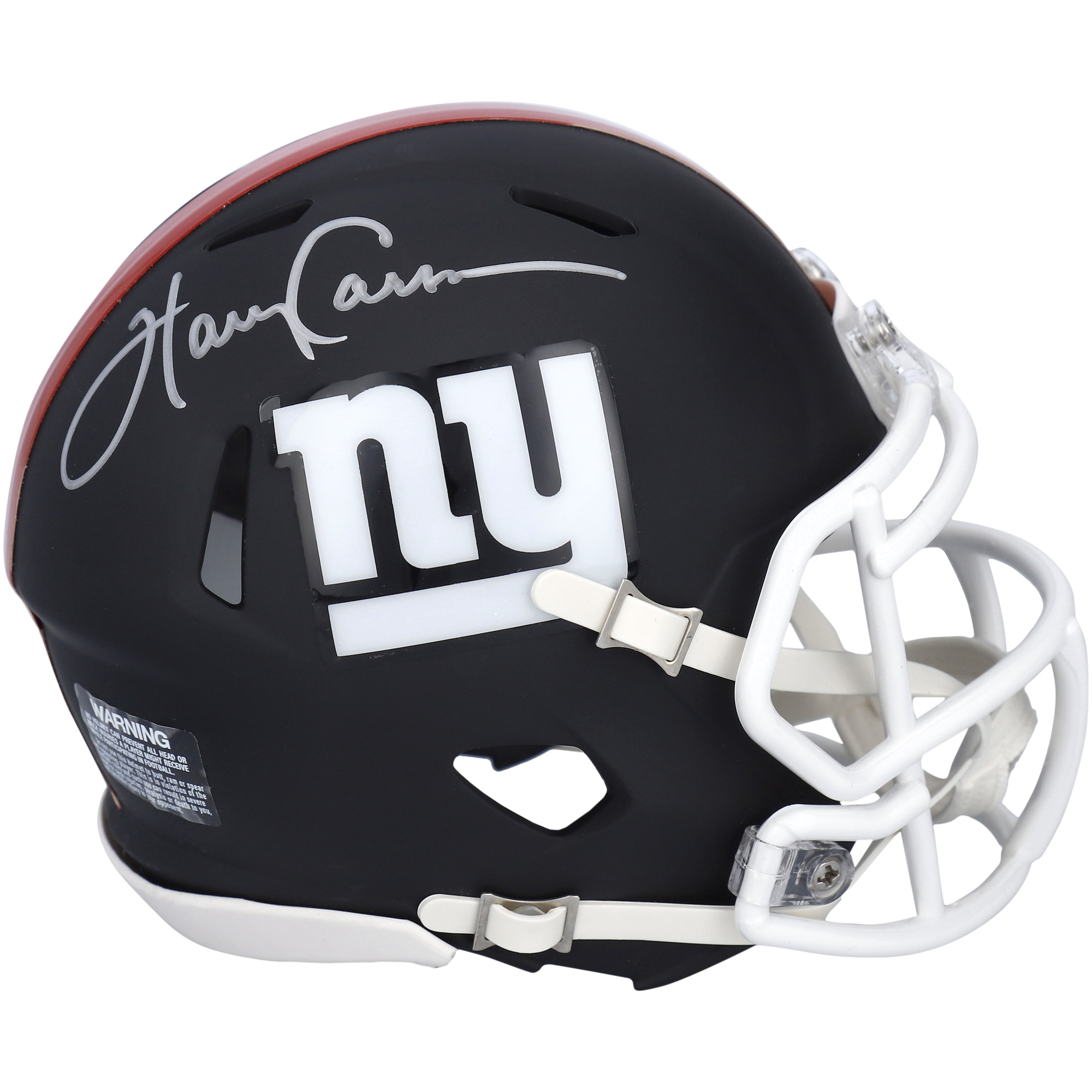 Harry Carson New York Giants signierter Riddell Schwarz Matt Speed ​​Mini Helm