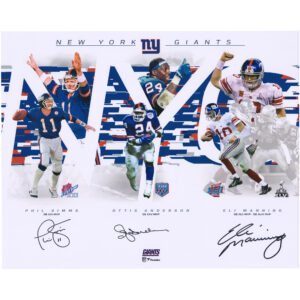 Mehrfach signiertes 16 x 20 Zoll großes Super Bowl MVP-Collagefoto von Phil Simms, Ottis Anderson und Eli Manning von den New York Giants