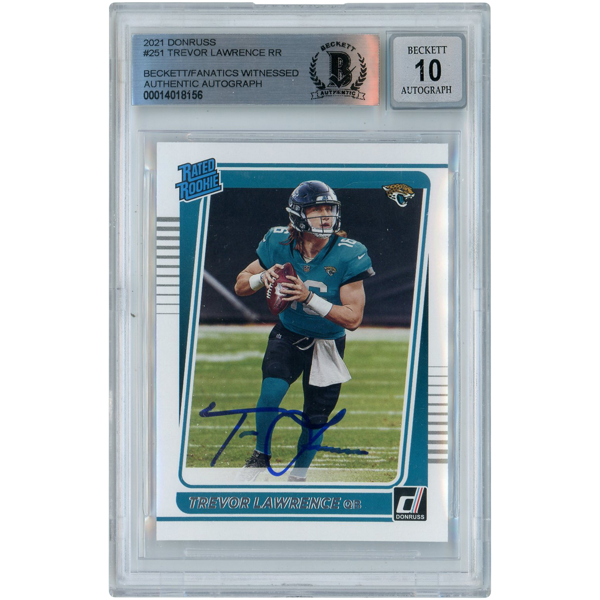 Trevor Lawrence Jacksonville Jaguars signierte 2021 Donruss bewertete Rookies #251 Beckett Fanatics bezeugte authentifizierte 10 Rookie-Karte