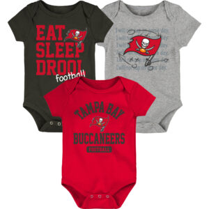 Dreiteiliges „Eat Sleep Drool“-Bodysuit-Set für Neugeborene und Kleinkinder in Rot/Zinn/Graumeliert der Tampa Bay Buccaneers