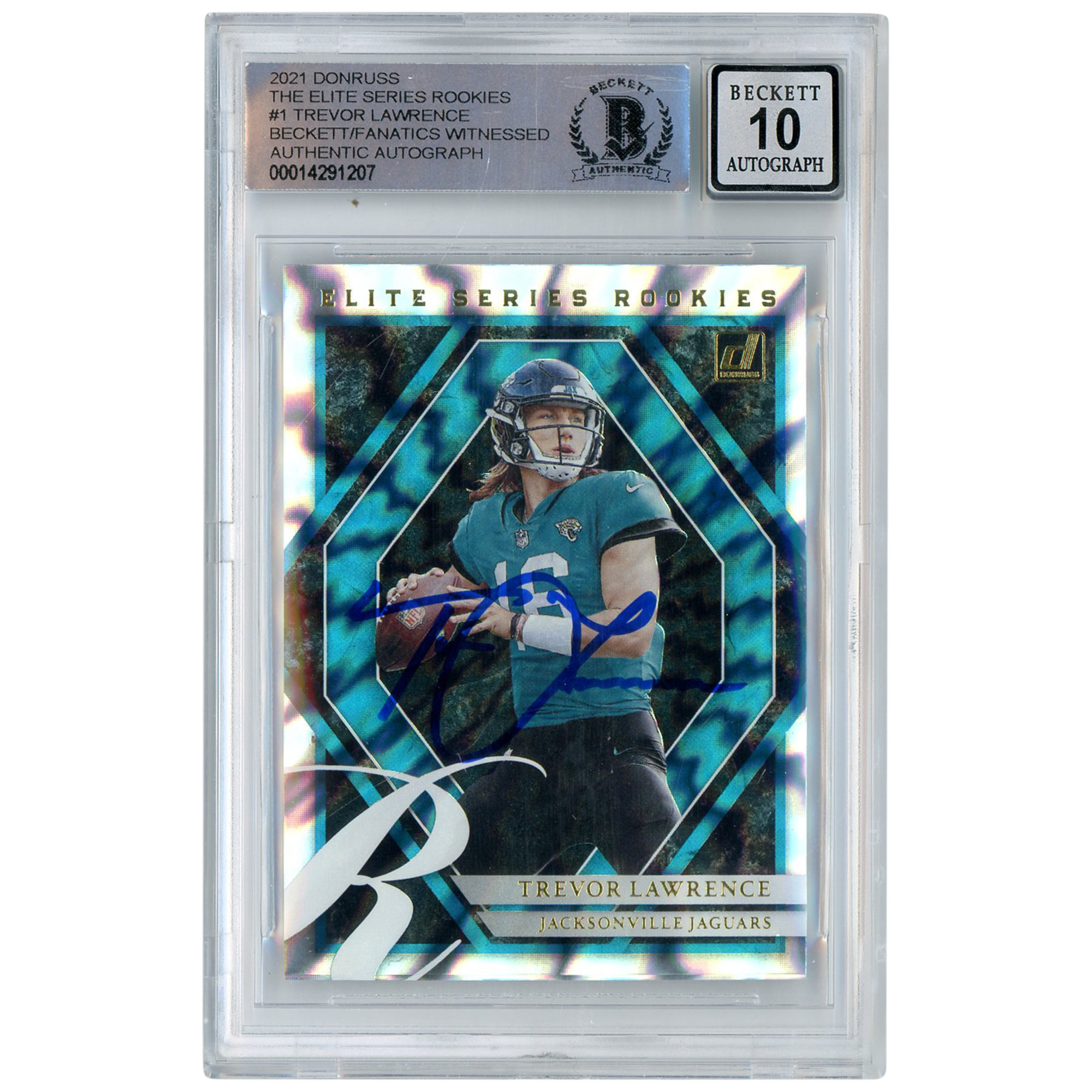 Trevor Lawrence Jacksonville Jaguars signierte 2021 Donruss Elite Series Rookies #ESR-TRL Beckett Fanatics bezeugte authentifizierte 10 Rookie-Karte