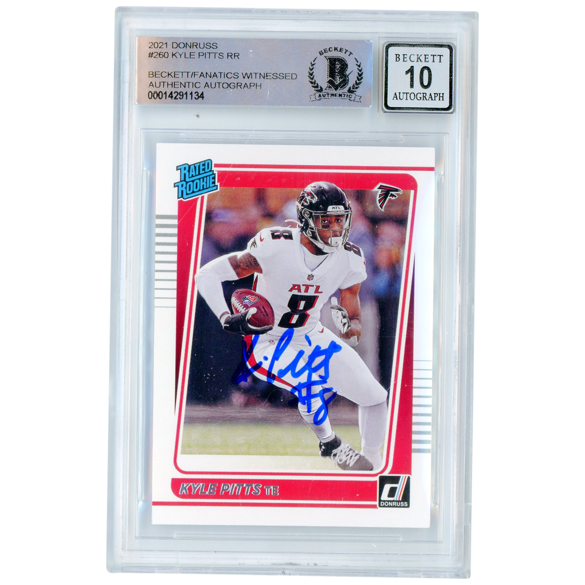 Kyle Pitts Atlanta Falcons signierte 2021 Donruss bewertete Rookies #260 Beckett Fanatics bezeugte authentifizierte 10 Rookie-Karte