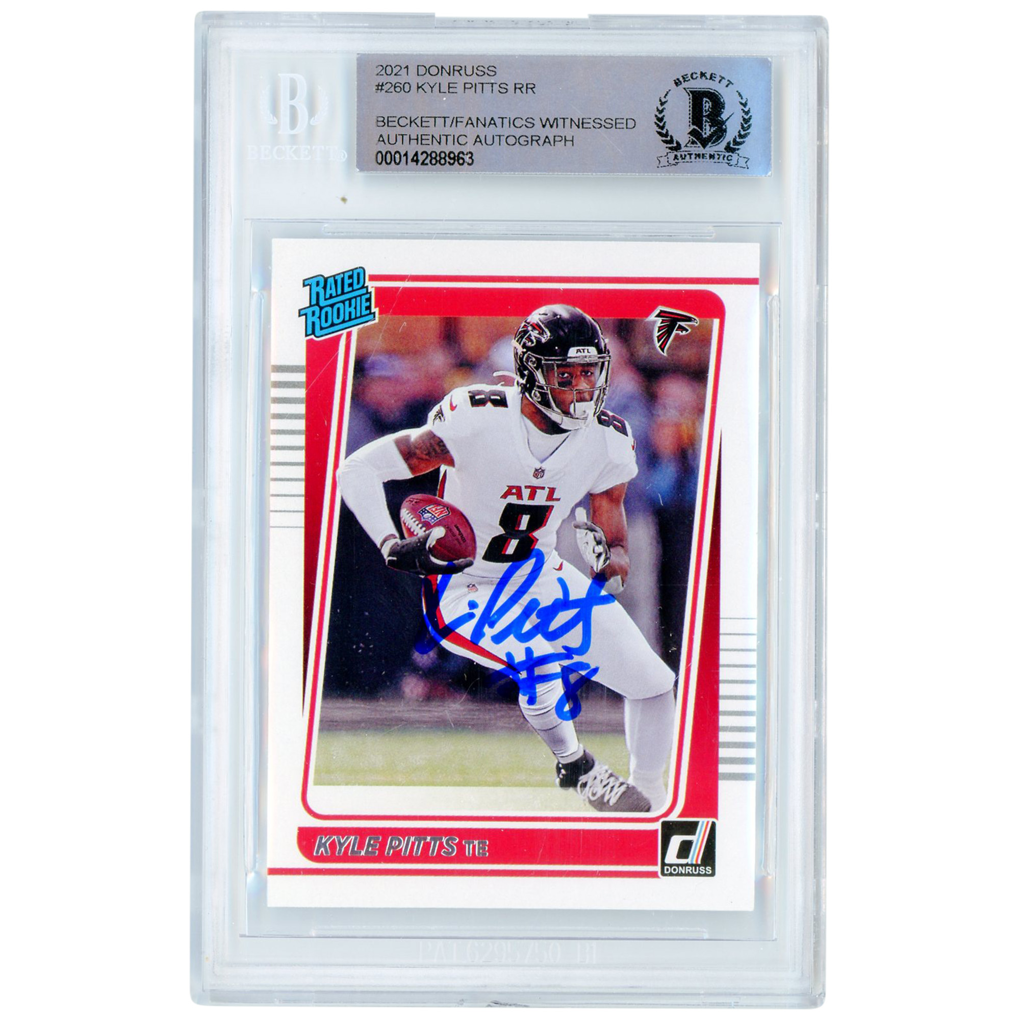 Kyle Pitts Atlanta Falcons signierte 2021 Donruss bewertete Rookies #260 Beckett Fanatics bezeugte authentifizierte Rookie-Karte