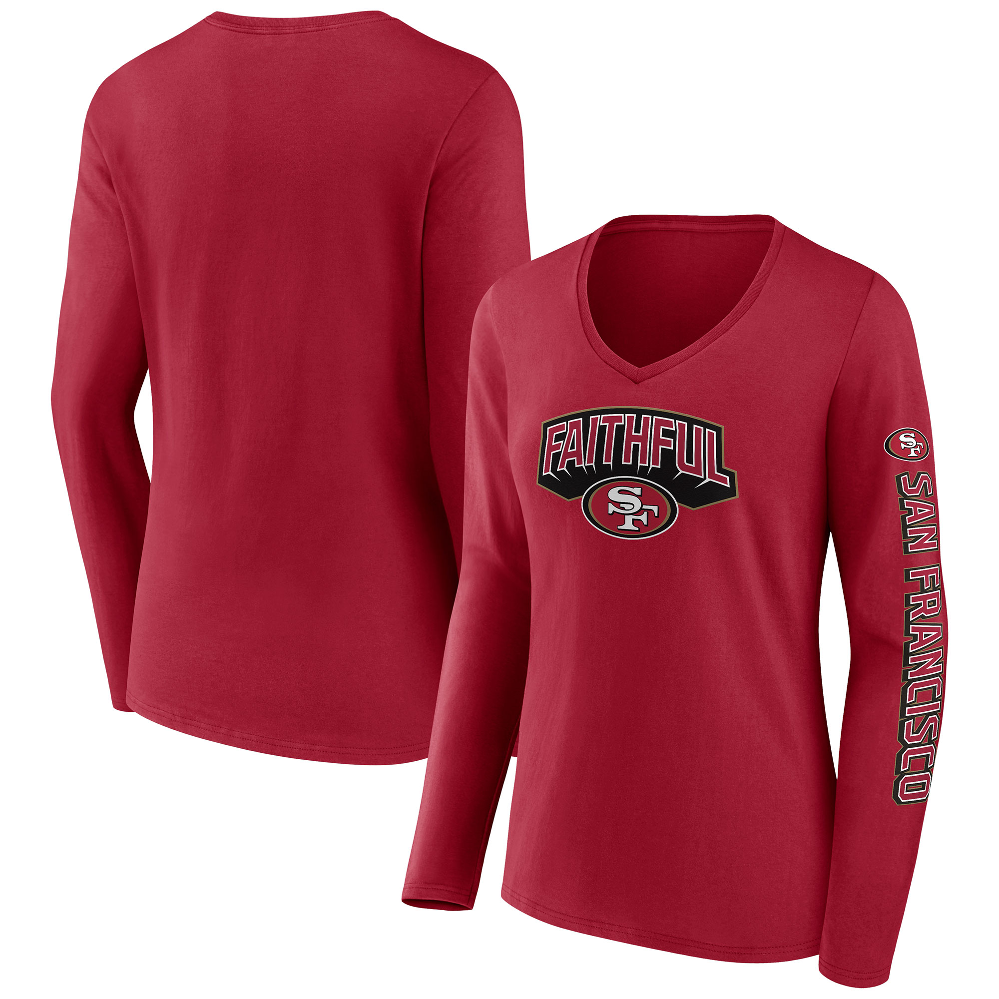 San Francisco 49ers Hometown Sweep Fanatics Scarlet Langarm-T-Shirt mit V-Ausschnitt für Damen