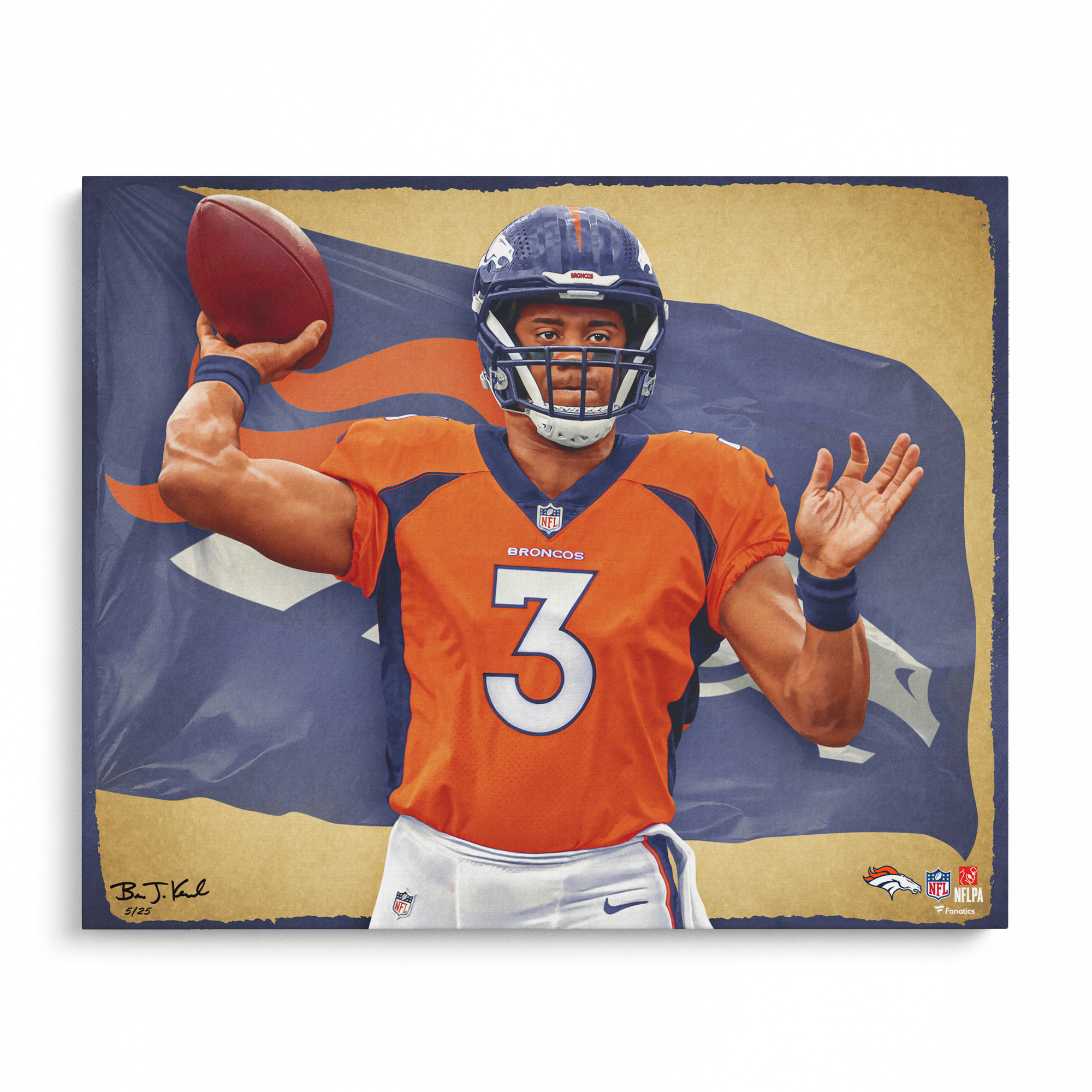 Fotodruck „Russell Wilson Denver Broncos“, 40,6 x 50,8 cm, entworfen und signiert vom Künstler Brian Konnick, limitierte Auflage 25