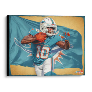 Tyreek Hill Miami Dolphins Giclée-Druck auf Leinwand, 50,8 x 61 cm, entworfen vom Künstler Brian Konnick