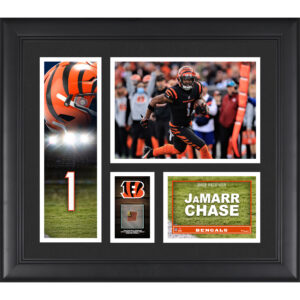 Ja’Marr Chase Cincinnati Bengals, gerahmte 15 x 17 Zoll große Spielercollage mit einem Stück eines Spielballs