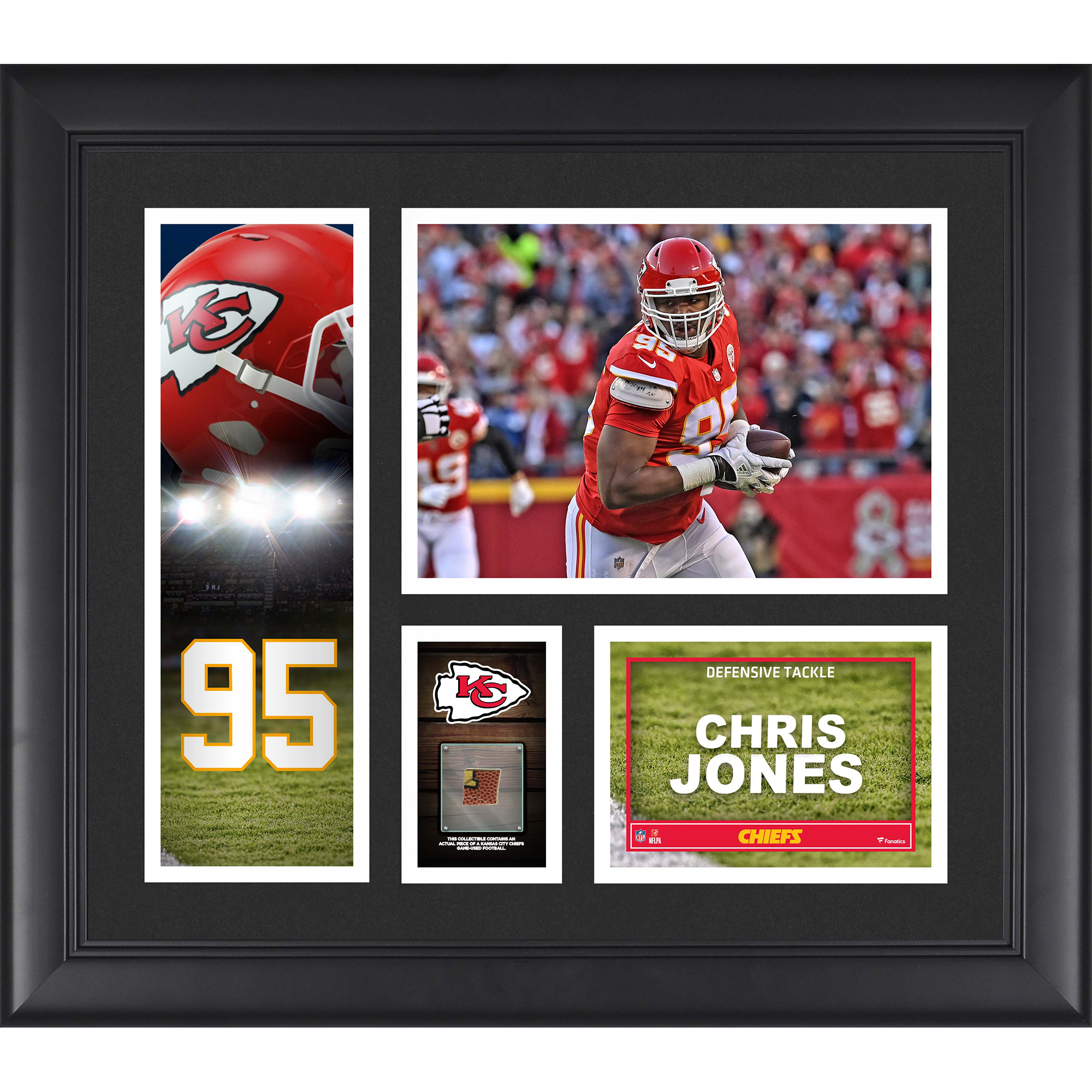 Chris Jones Kansas City Chiefs gerahmte 15″ x 17″ Spielercollage mit einem Stück eines Spielballs