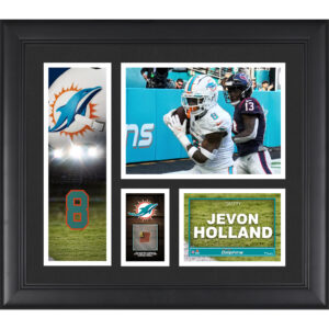 Jevon Holland Miami Dolphins – Gerahmte 15 x 17 Zoll große Spielercollage mit einem Stück eines Spielballs