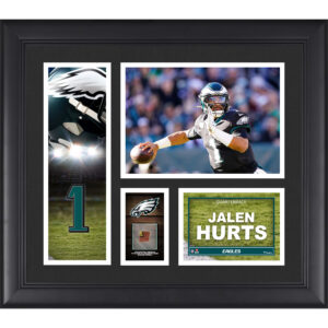 Jalen Hurts Philadelphia Eagles Gerahmte 15″ x 17″ Spielercollage mit einem Stück eines Spielballs