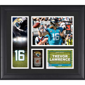 Gerahmte Spielercollage der Jacksonville Jaguars von Trevor Lawrence, 15 x 17 Zoll, mit einem Stück eines beim Spiel verwendeten Balls