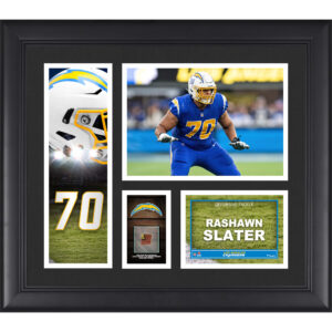 Rashawn Slater Los Angeles Chargers Gerahmte 15″ x 17″ Spielercollage mit einem Stück eines Spielballs