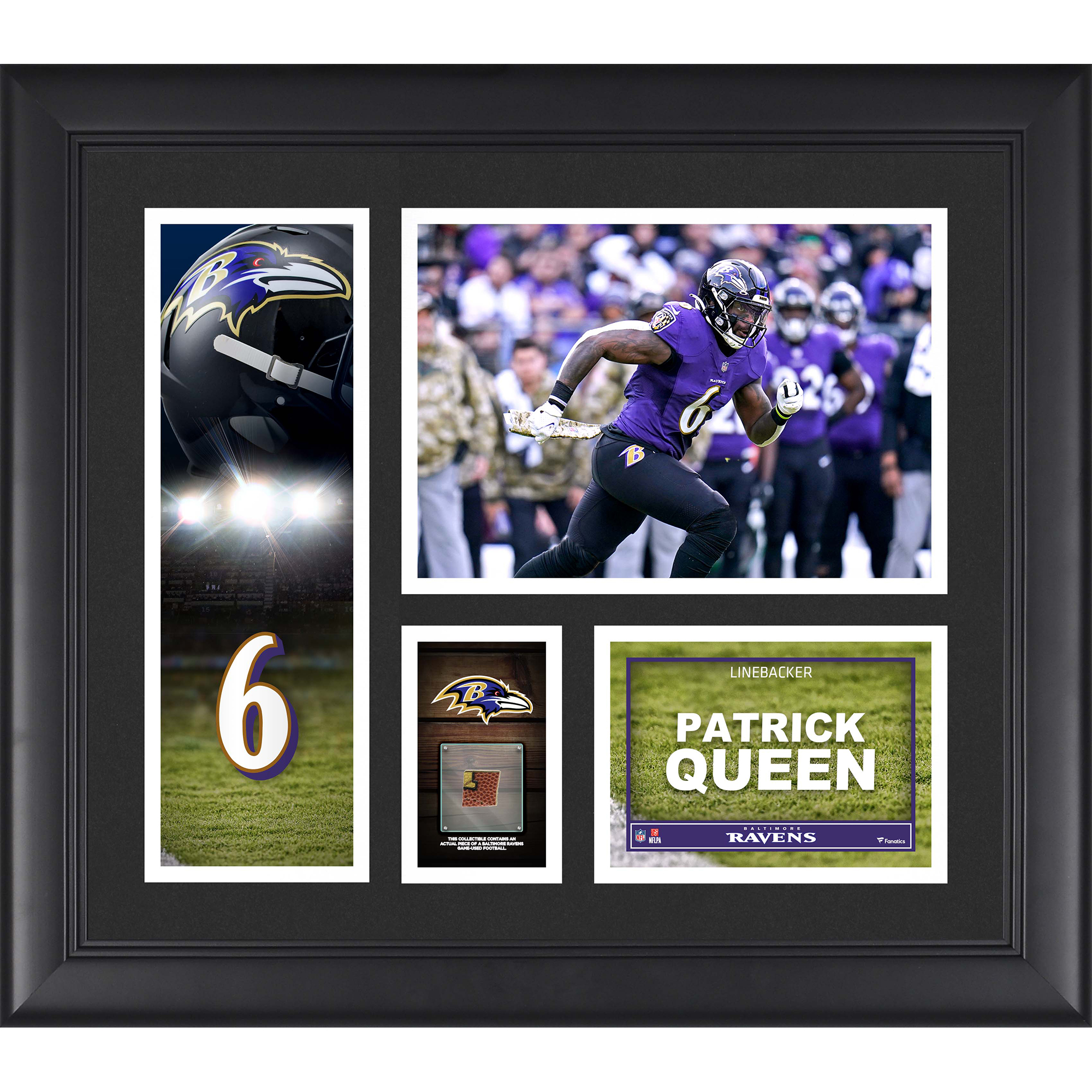 Patrick Queen Baltimore Ravens, gerahmte 15 x 17 Zoll große Spielercollage mit einem Stück eines Spielballs