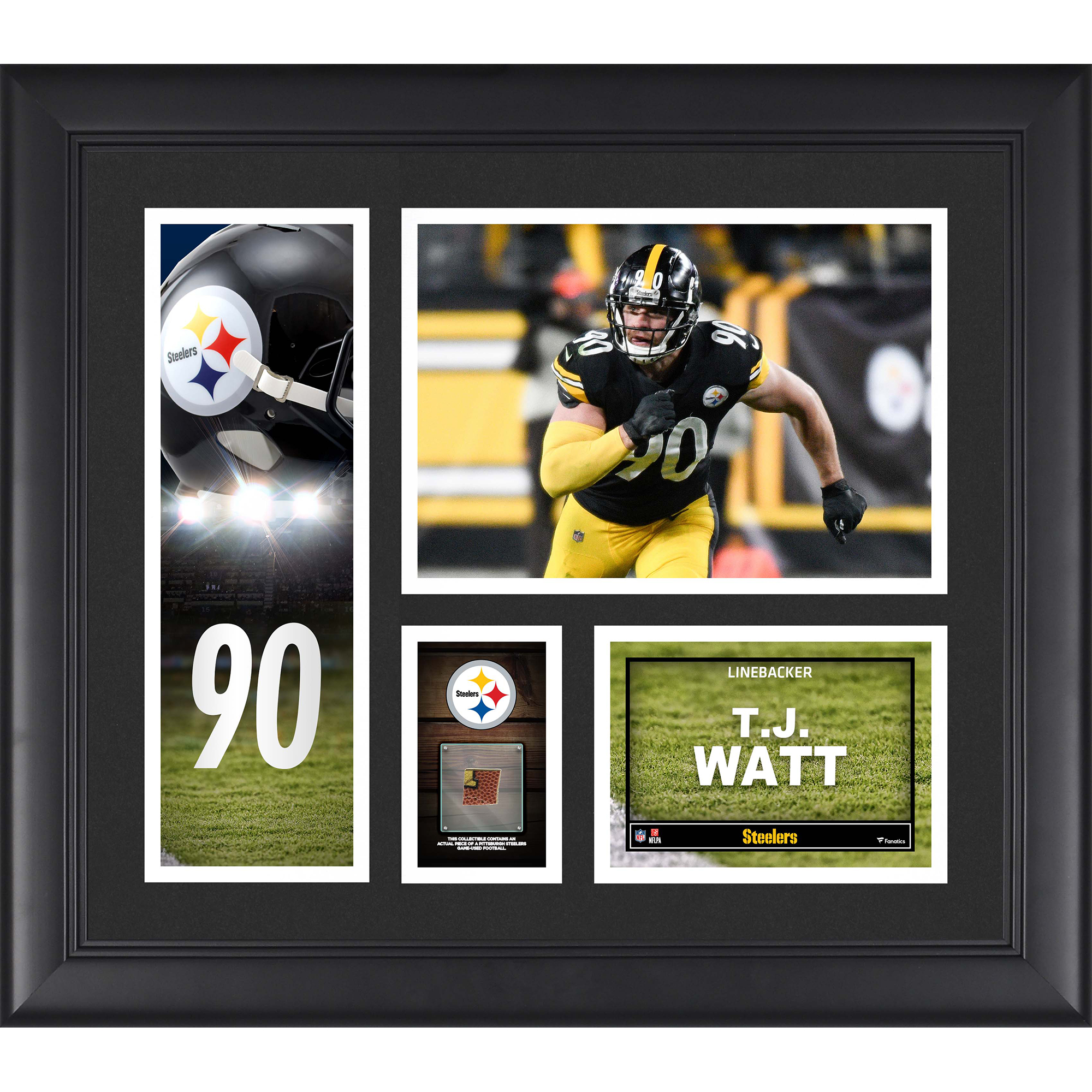 Gerahmte Spielercollage der Pittsburgh Steelers von T.J. Watt, 15 x 17 Zoll, mit einem Stück eines Spielballs