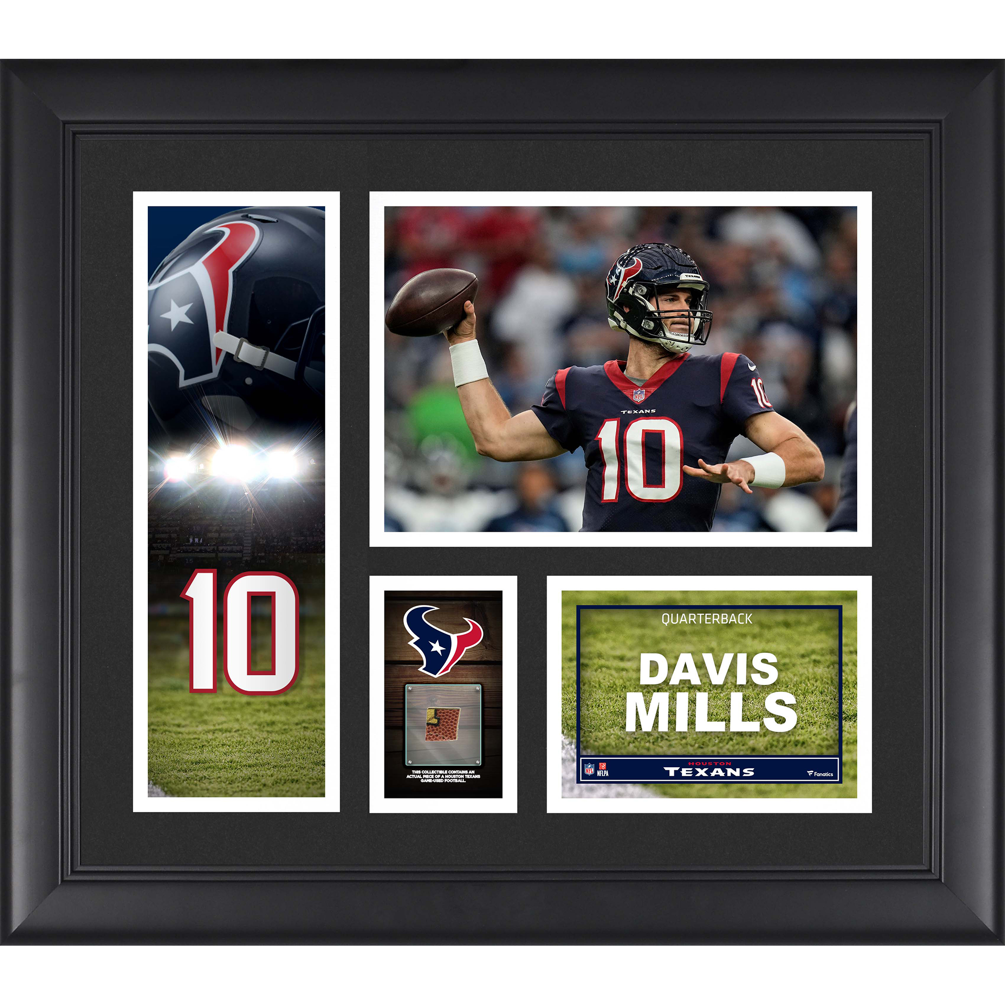 Davis Mills Houston Texans – Gerahmte 15 x 17 Zoll große Spielercollage mit einem Stück eines Spielballs