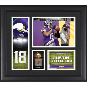 Justin Jefferson, Minnesota Vikings, gerahmte Spielercollage, 15 x 17 Zoll, mit einem Stück eines Spielballs