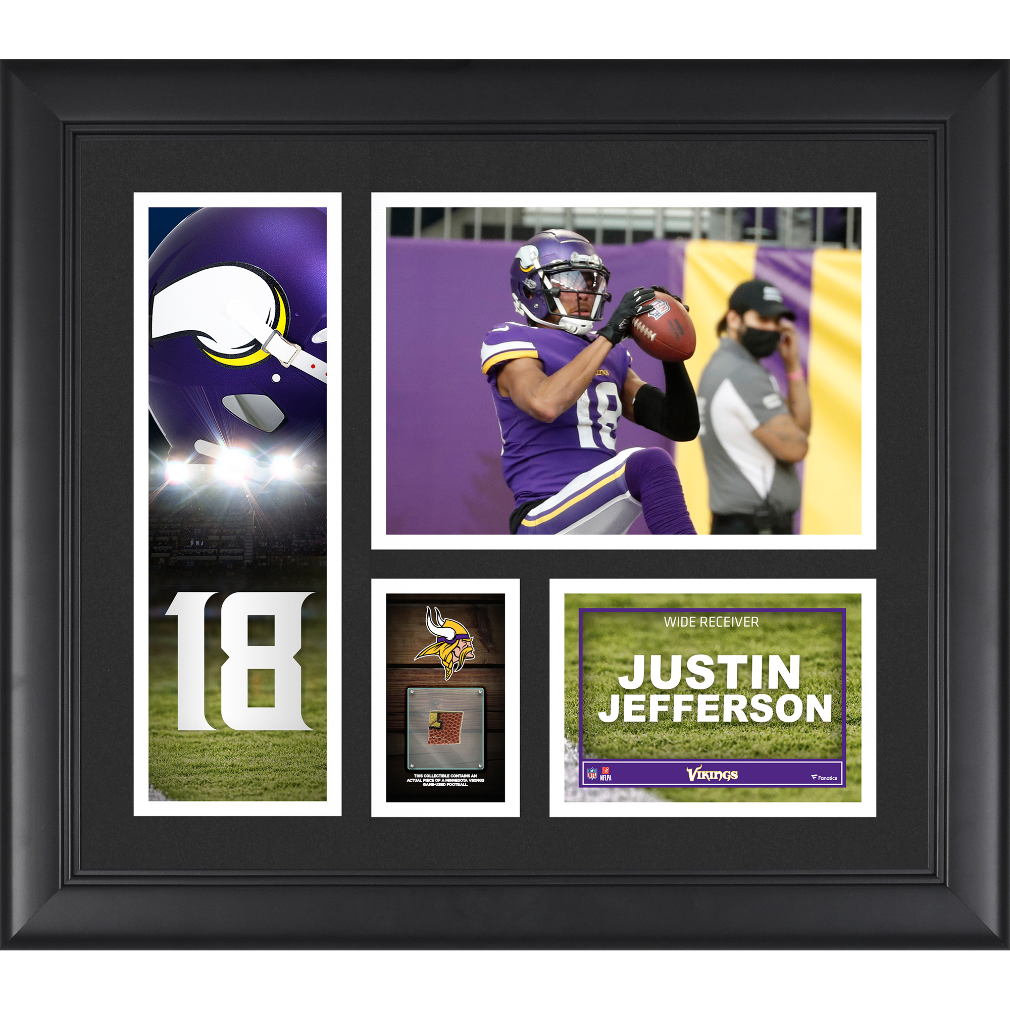 Justin Jefferson, Minnesota Vikings, gerahmte Spielercollage, 15 x 17 Zoll, mit einem Stück eines Spielballs